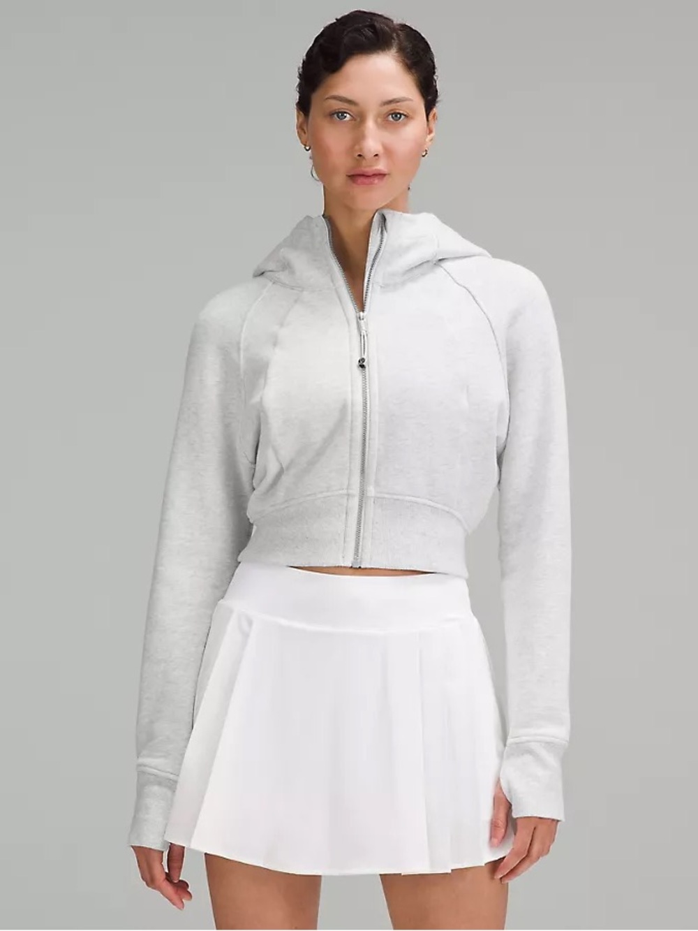 llululemon Scuba Full-Zip Cropped Hoodie in Heathered Core Ultra Light Grey